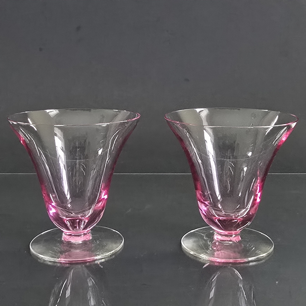 2 Vintage Tiffin Franciscan Wisteria Pink Oyster Fruit Cocktail Footed Glasses